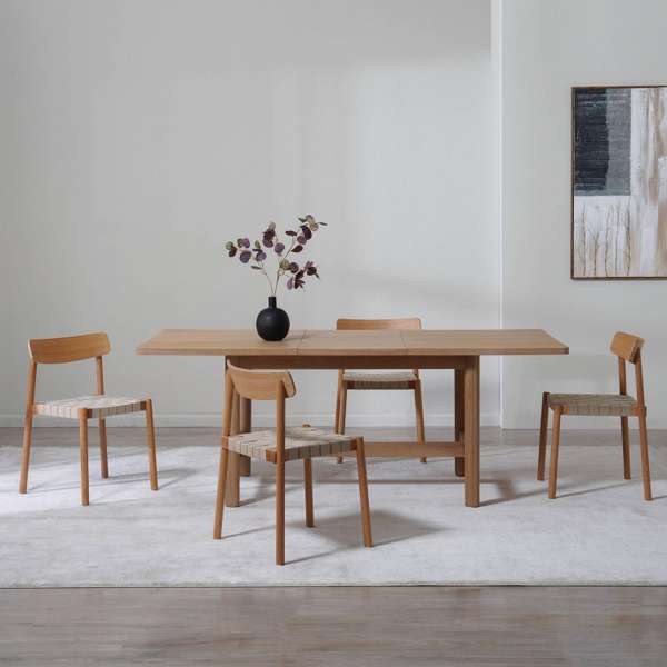 STAFFORD 6 SEATER DINING TABLE OAK WOOD EXTENDABLE NATURAL Pan Home UAE